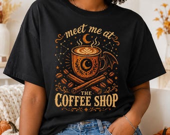 Vintage Coffee Shirt, Spooky Coffee Tee, Witchy Latte Graphic, Fall Coffee Lover Shirt, Retro Halloween Cafe Top