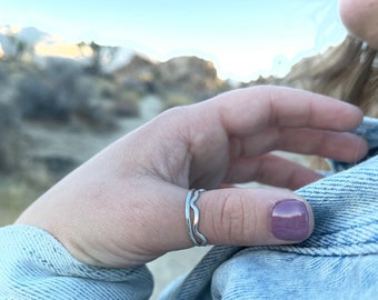 Pair of Argentium Silver Stack Rings; Wave and Textured stackable rings; Silver Rings; Sterling Silver Stack Rings; Bridesmaids gifts