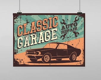 Classic Garage Auto Repair Car Vintage - Vintage Reproduction Wall Art Decro Decor Poster Print Any size