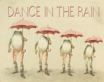 Dance In The Rain Frogs Umbrella -  Wall Sign Print Enamel Metal TIN SIGN Wall Plaque