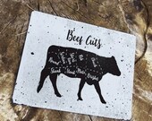 Butcher Beef Cuts Meat Chart Cow - Vintage Enamel Metal TIN SIGN Wall Plaque