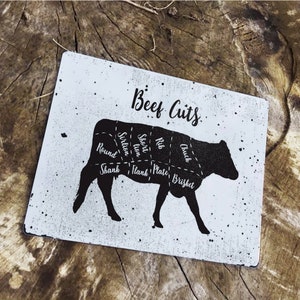 Butcher Beef Cuts Meat Chart Cow - Vintage Enamel Metal TIN SIGN Wall Plaque
