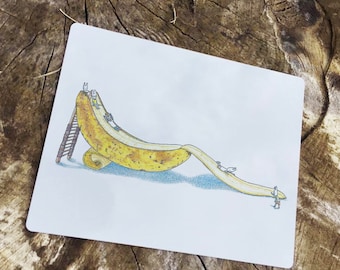 Rabbit Banana slide - Enamel Metal TIN SIGN Wall Plaque