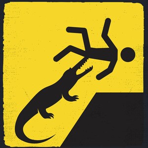 Crocodile Stickman Warning Sign - Enamel Metal TIN SIGN Wall Plaque