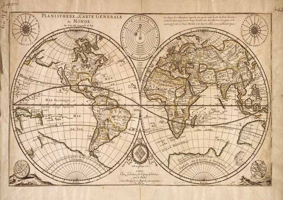 Old Vintage World Map Vintage Reproduction Wall Art Decro Decor Poster  Print Any Size 