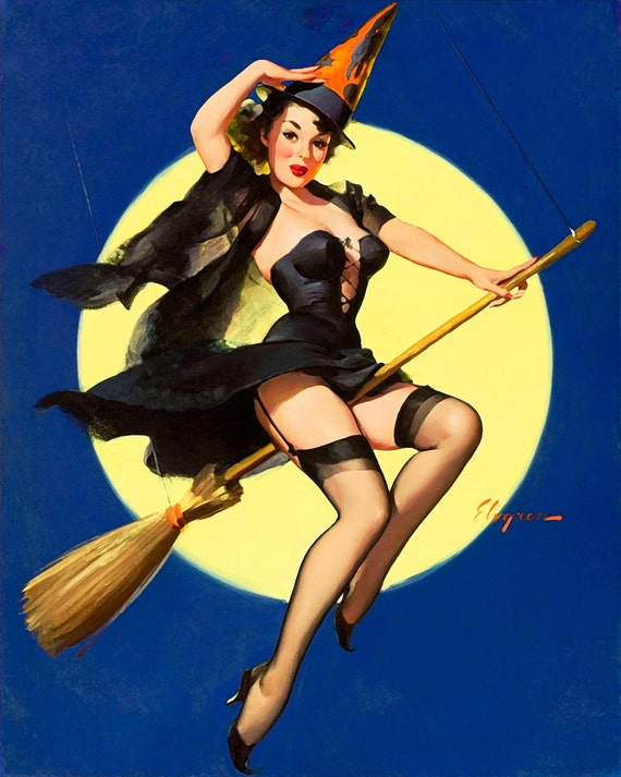 PIn Up Girl Sexy witch Enamel Metal TIN SIGN Wall Plaque