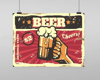 Retro Beer Cheers Pub Bar - Retro Wall Art Decro Decor Poster Print Any size