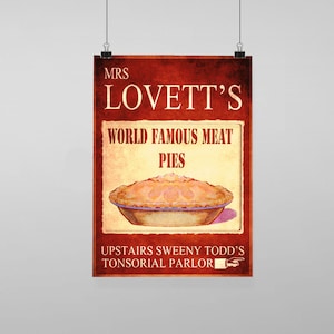 Mrs Lovett&#39;s World Famous Meat Pies Sweeny Todd - Vintage Reproduction Wall Art Decro Decor Poster Print Any size