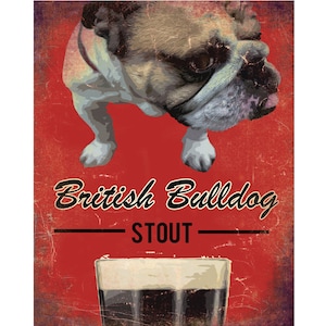 British Bulldog Stout typography pub inspiration - Vintage Enamel Metal TIN SIGN Wall Plaque