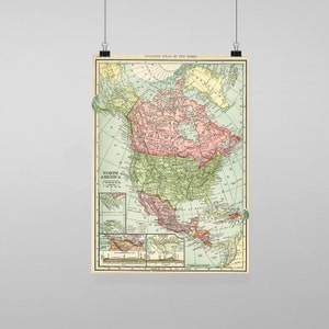 De kaart van de V.S. van Noord-Amerika - Vintage reproductie Wall Art Decro Decor Poster Print elke grootte