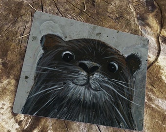 Otter cute face animal water creature - Enamel Metal TIN SIGN Wall Plaque
