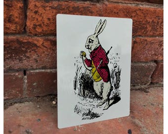 Alice In Wonderland White Rabbit Advertising Enamel Metal TIN SIGN Wall Plaque