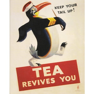 World War Propaganda Keep Your Tail Up Tea Revives You Vintage Advertising Enamel Metal TIN SIGN Wall Plaque