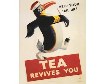 World War Propaganda Keep Your Tail Up Tea Revives You Vintage Advertising Enamel Metal TIN SIGN Wall Plaque