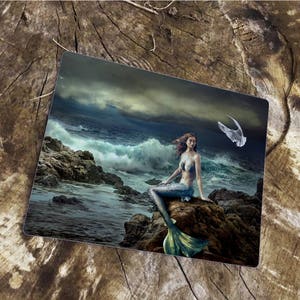 Mermaid Stormy Sea Tail Dove Enamel Metal TIN SIGN Wall Plaque