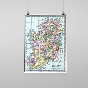 Gran Bretaña Irlanda mapa - Vintage reproducción pared arte Decro decoración cartel imprimir cualquier tamaño