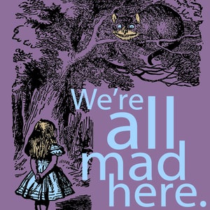 Alice In Wonderland We're All Mad Here Vintage Enamel Metal TIN SIGN Wall Plaque