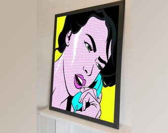 Comic pop art woman on phone - Vintage Reproduction Wall Art Decro Decor Poster Print Any size