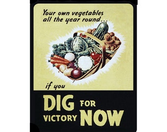 World War Propaganda Dig For Victory Now Your Own Vegetables all year round Vintage Advertising Enamel Metal TIN SIGN Wall Plaque