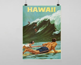 Hawaii Beach Surfing  Travel - Vintage Reproduction Wall Art Decro Decor Poster Print Any size