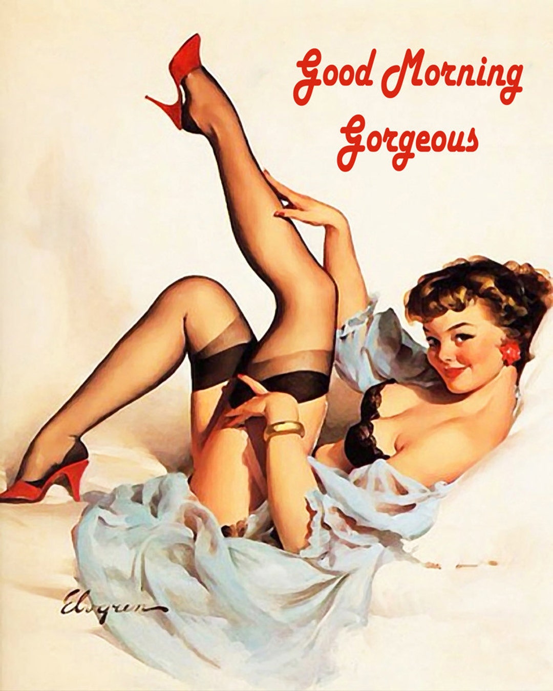 Pin up Girl Sexy Good Morning Handsome Enamel Metal TIN SIGN Wall Plaque 