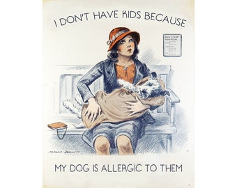 Humour Funny Don't have kids Dog Allergic -  Wall Sign Print Enamel Metal TIN SIGN Wall Plaque