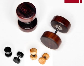 Fake plug wooden stud earrings in 10 mm