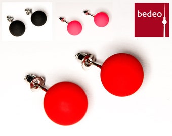 Ball acrylic stud earrings in red, black and pink