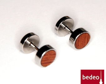 Fake plug earrings made of wood 8 mm