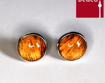 Boucles d'oreilles puces bois verre cabochons 12 mm