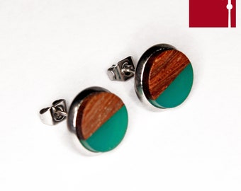 Boucles d'oreilles rondes en bois vert 12 mm