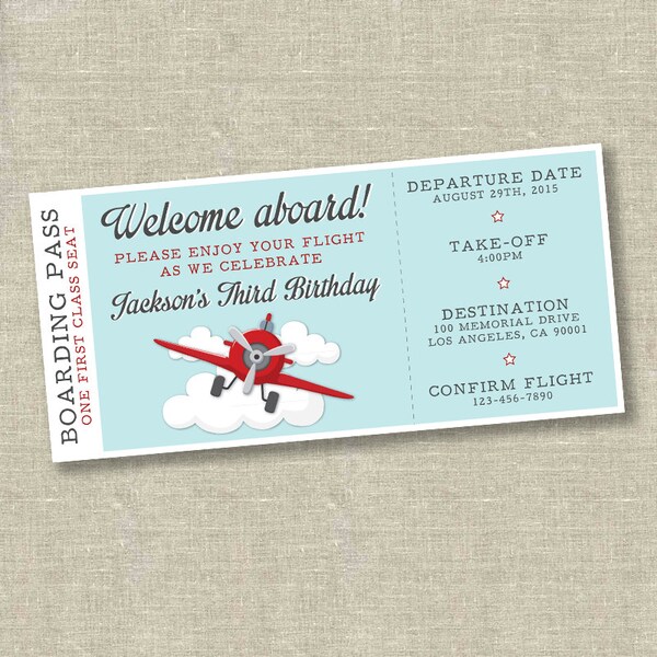 Airplane birthday invitation, airplane ticket invitation, plane ticket invitation, vintage airplane invitation, vintage airplane party