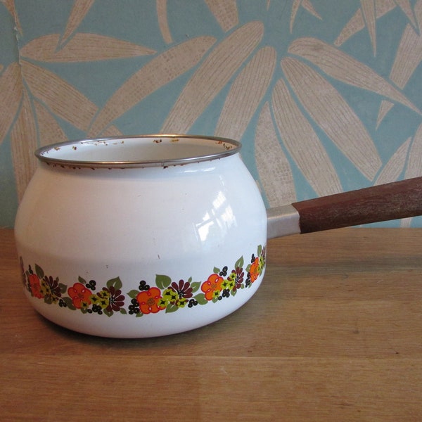 1970s Austria email floral banded enamel milk pan