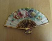 Vintage miniature hand-painted porcelain fan, beautiful gilt detailing