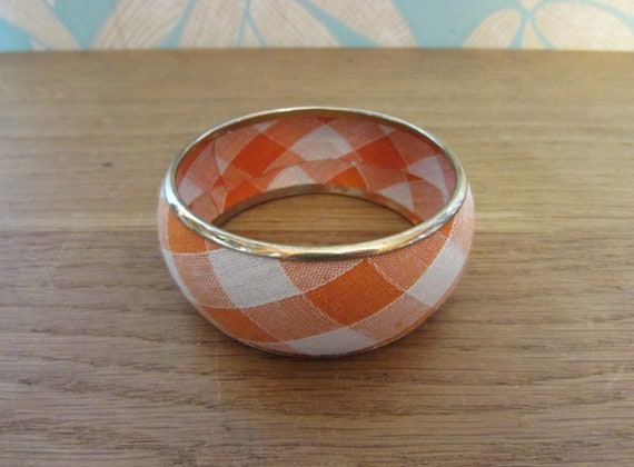 1980s does 1950s orange & white fabric gingham ba… - image 2