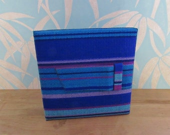 Vintage hardcover bright blue/pink/purple fabric record case for 7inch singles