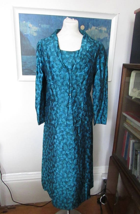 1960s peacock green textured cocktail dress with m