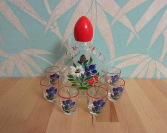 1960s/70s Innsbruck Austria hand-painted glass decanter set, original box