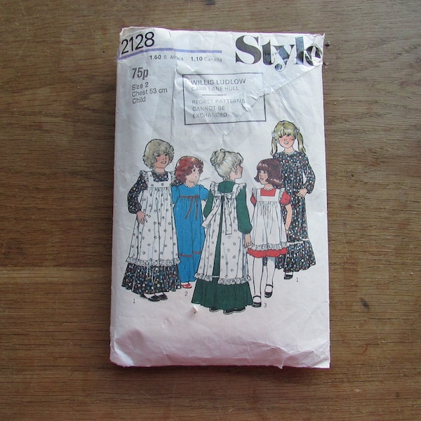 Part cut 1977 Style 2128 sewing pattern for child's dress & apron, size 2 (see description below)