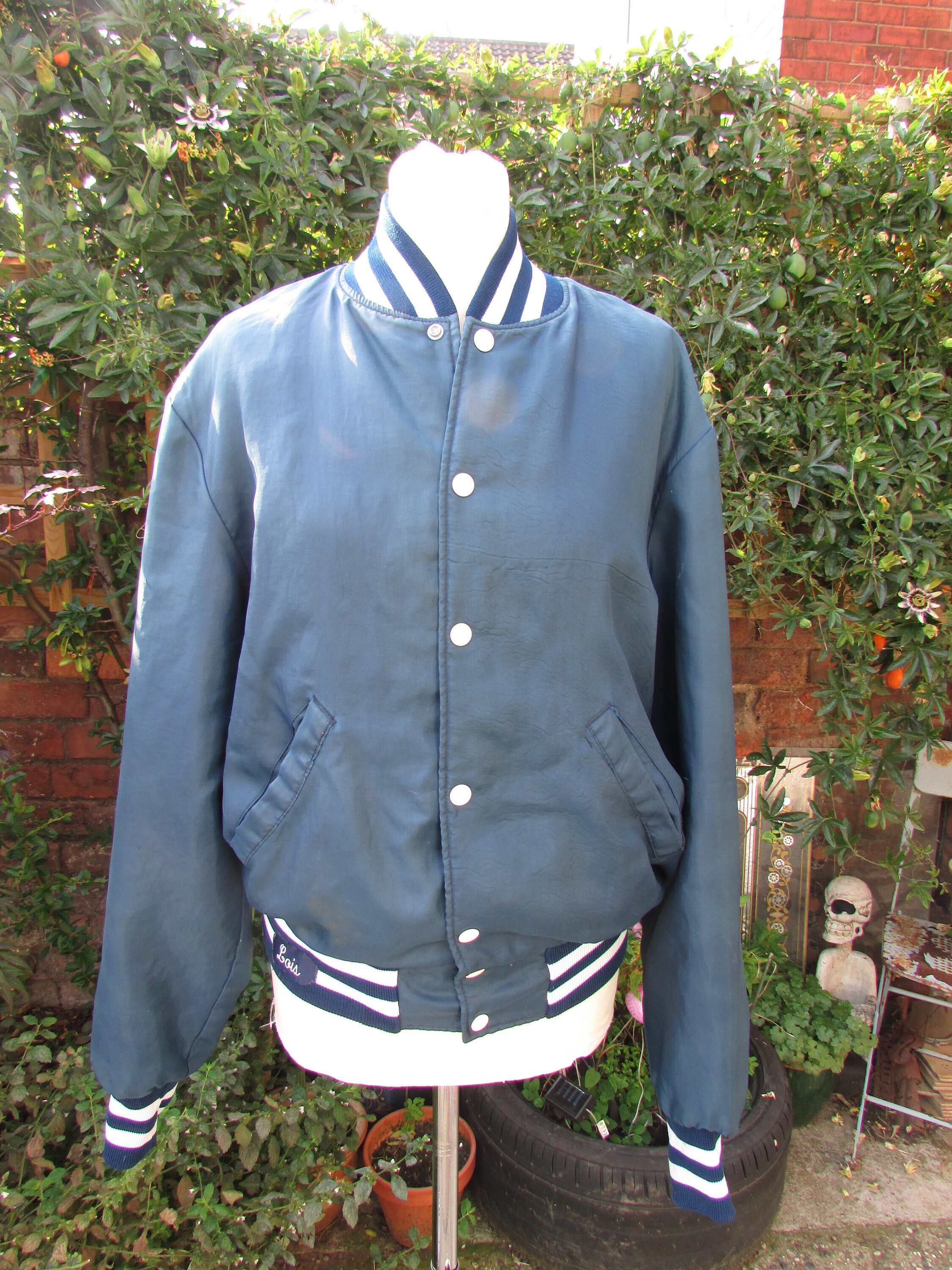 Image of Vintage Holloway Usa Lois Blue Satin College Jacket, Size M