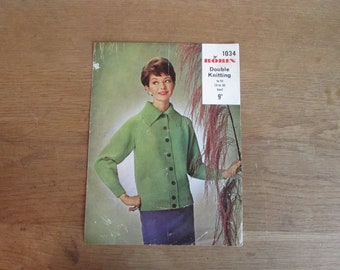 1960s Robin 1034 knitting pattern for Raglan cardigan