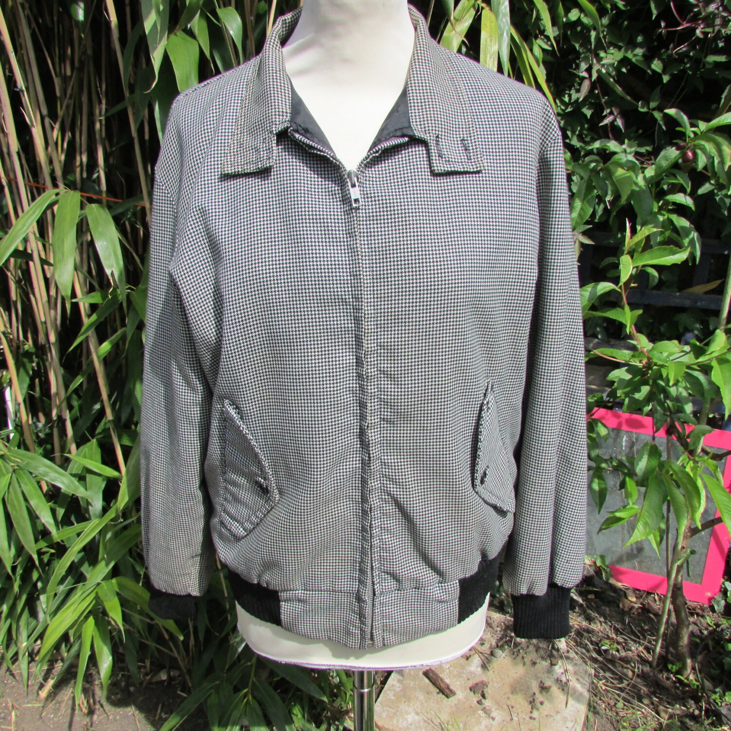 Image of Vintage Original Houndstooth Harrington Jacket By Ulysses, Made in England, Size M