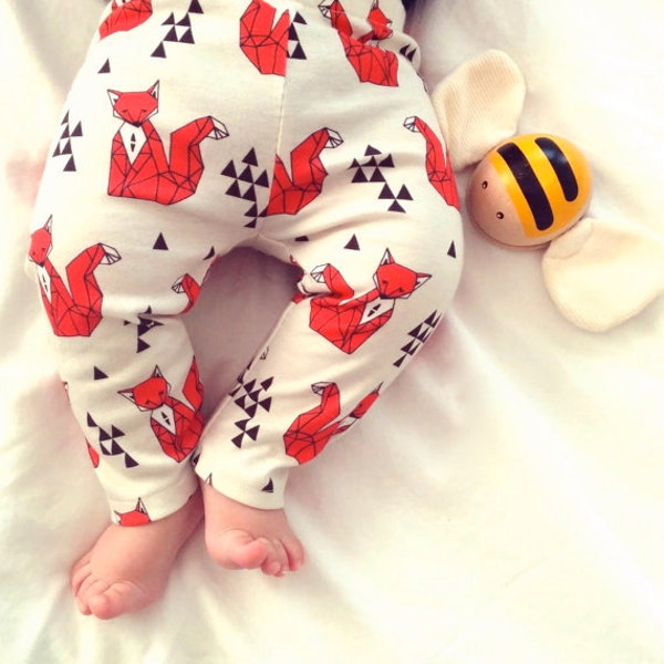 baby clothes, baby leggings, stylish baby clothes, baby gift,hipster baby clothes, modern baby clothes,  baby pants, orange fox pants