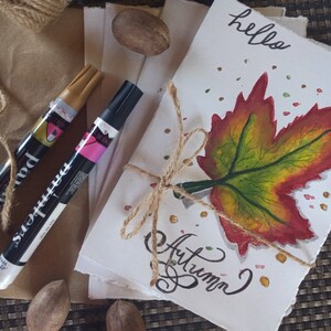 Cartes d’automne peintes à la main Hello