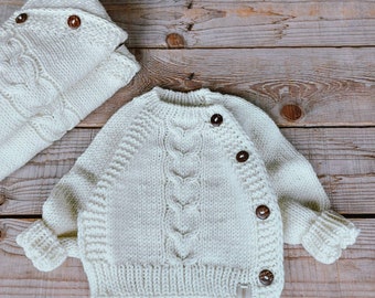 Hand knitted cardigan "Emilia", Baby coming home outfit, Hand knit baby sweater, Baby boy jacket, Baby girl cardigan, Baby shower gift