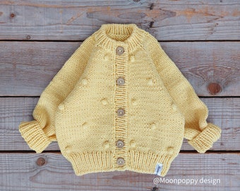 Knit baby bobble cardigan, Coming home clothes, Hand knit baby popcorn stich sweater, Baby boy jacket, Baby girl cardigan, Baby shower gift