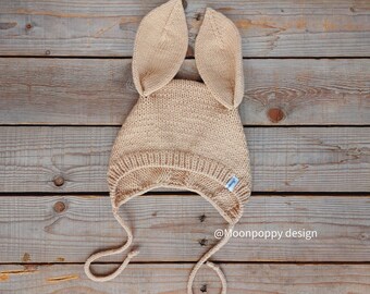 Baby Bunny Bonnet. Bunny ears. Off white bunny hat. Baby girl hat. Baby boy bonnet. Baby shower gift. Baby unisex beanie. Bunny bonnet.