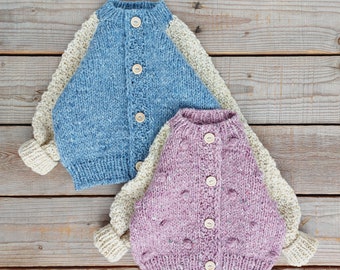 Hand Knit Baby alpaca wool cardigan, Knit two-tone sweater, Unisex kids jumper, Hand knitted cardigan for boy, Girl's sweater with buttons