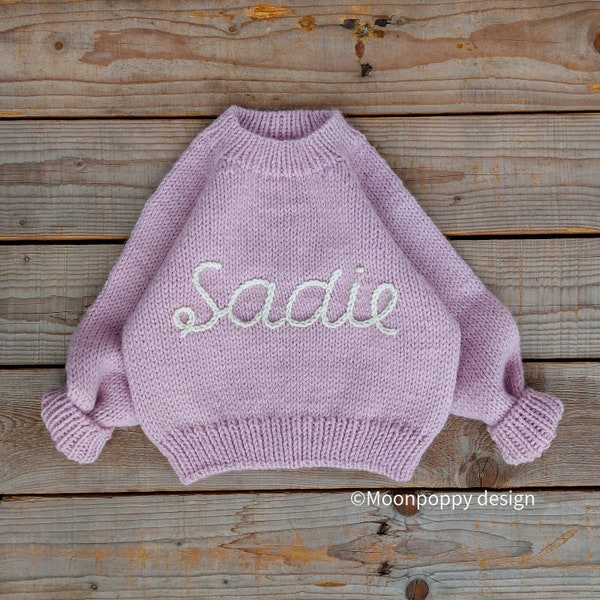 ADD a name design to a hand knitted cardigan, jumper, sweater or blanket! (NO cardigan or jumper included)