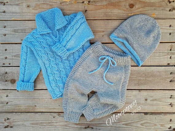 Baby boy outfit set, Baby girl outfit, Knit baby boy sweater, baby pants, knitted set, knit baby hat, slouchy beanie, baby cardigan Baby boy outfit set, Baby girl outfit, Knit baby boy sweater, baby pants, knitted set, knit baby hat, slouchy beanie, baby cardigan